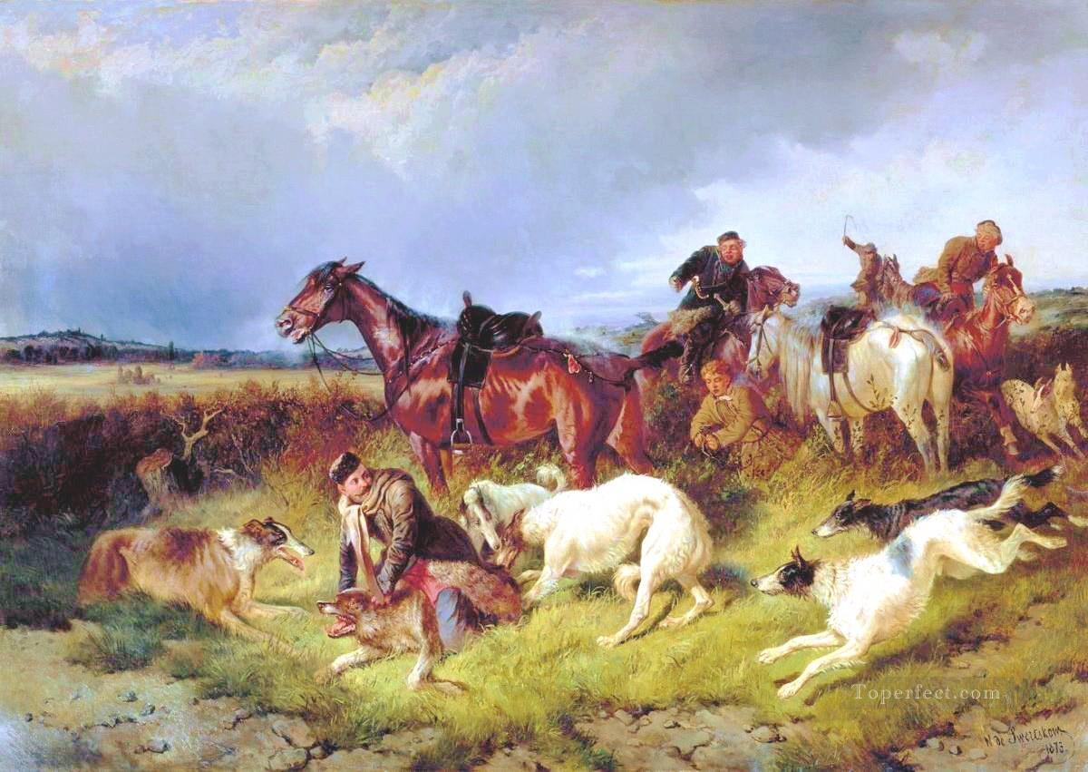 Nikolai Sverchkov cazando al lobo 1873 Pintura al óleo